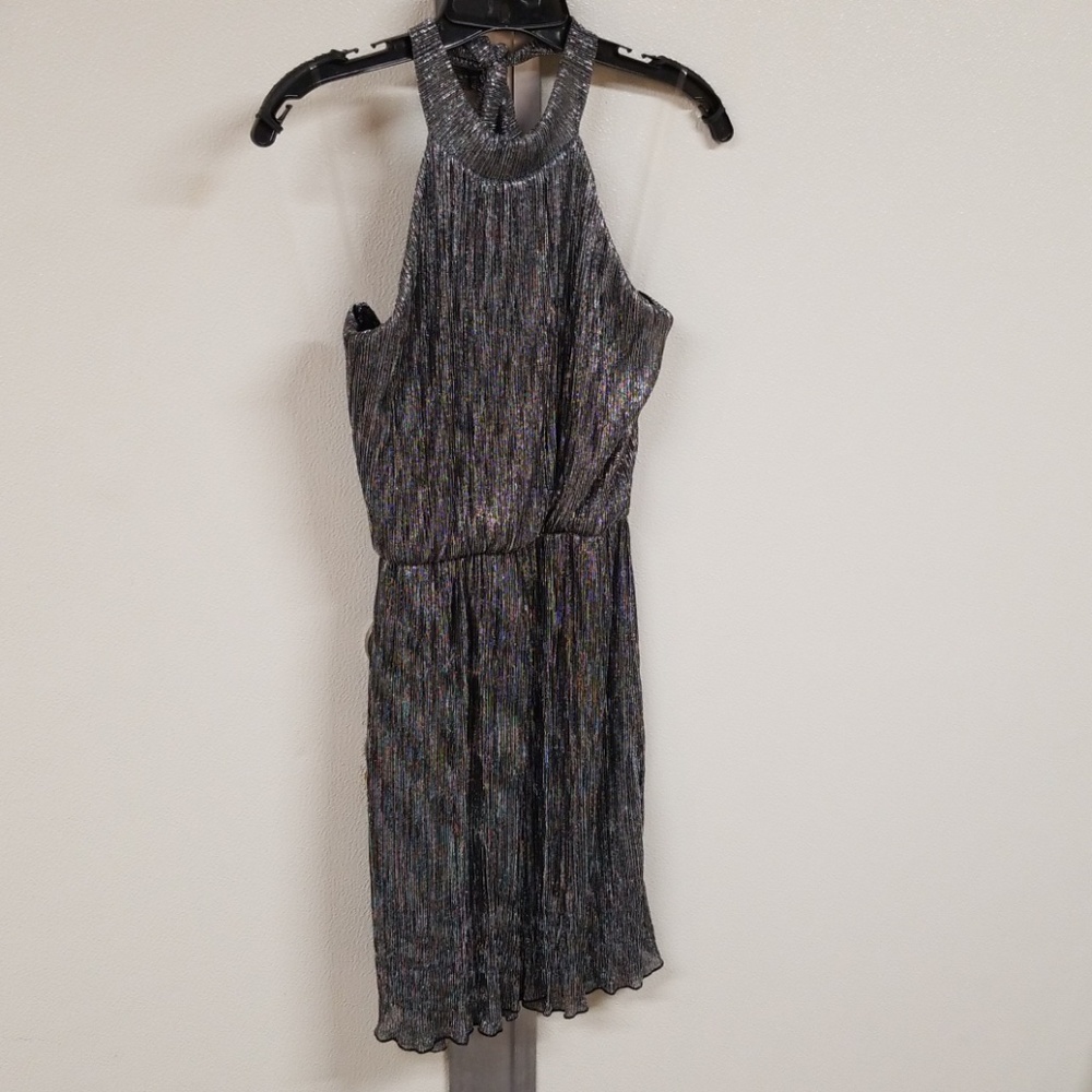 Metallic halter cocktail dress
